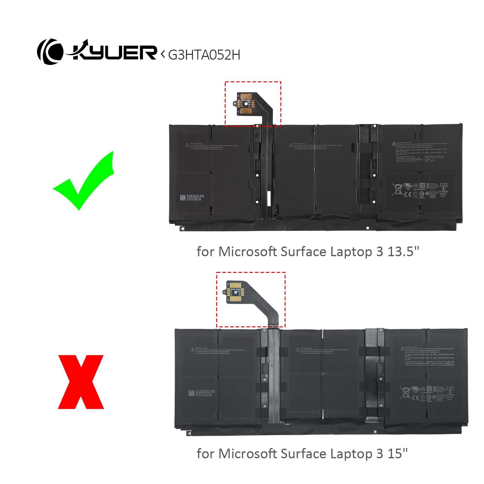 K KYUER G3HTA052H DYNT02 Batteria per Microsoft Surface Laptop 3 1867 1868 | (13.5-inch 2019) Series Intel Core i5-1035G7 i7-1065G7 10th Gen 128GB 256GB 512GB 1TB 8GB 16GB with Tools 7.58V 45.8Wh