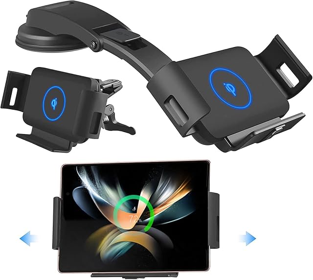 Lopnord Z Fold 4 Car Mount, Wireless Car Charger Mount Compatible with Samsung Galaxy Z Fold 4 3 2/S22 Ultra, Wireless Charger for Air Vent/Dashboard Car Phone Holder for iPhone 14 13 Pro Max Plus