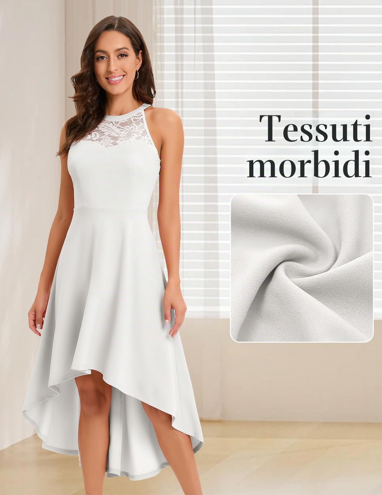 Bbonlinedress Abito Estivo delle Donne Halter Alto Basso Abito da Cocktail Abiti Festivi Abito da Sposa Abiti da Sera Eleganti per Matrimonio-1Ivory 3XL