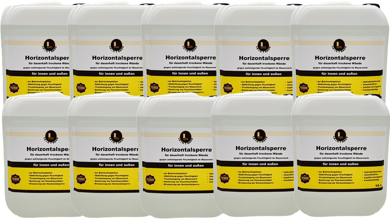 Trockene Wand (100L) dauerhafte Horizontalsperre für innen und außen Verkieselung Kellerabdichtung Bohrlochinjektion 10x10L Inhalt