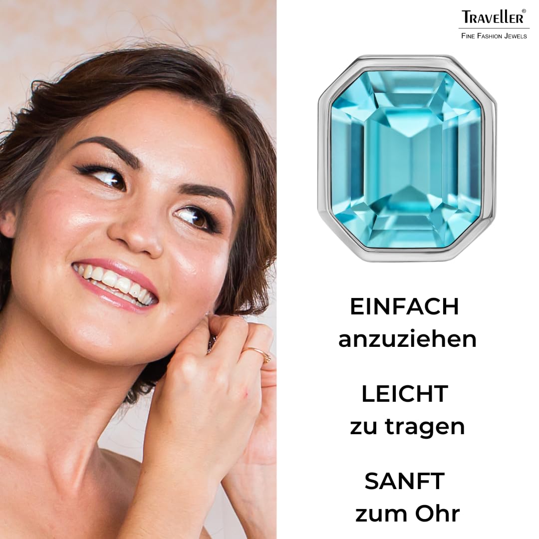 Traveller Ohrclip - Damen - Silberfarben - Kristall - Hellblau/Aqua Bohemica - 12x10 mm - Platiniert - 14x12mm - 157789