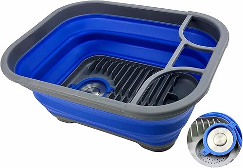Miniatura 6 de SAMMART Escurridor de platos plegable de 15 litros (3.96 galones), estante de secado plegable, organizador de vajilla portátil, bandeja de