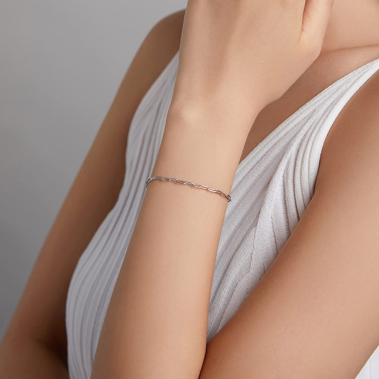 YCTTKDD Schlichtes zweifarbiges Armband aus echtem 925er Sterlingsilber, goldene Kabelkette, Kordelglied für Damenschmuck