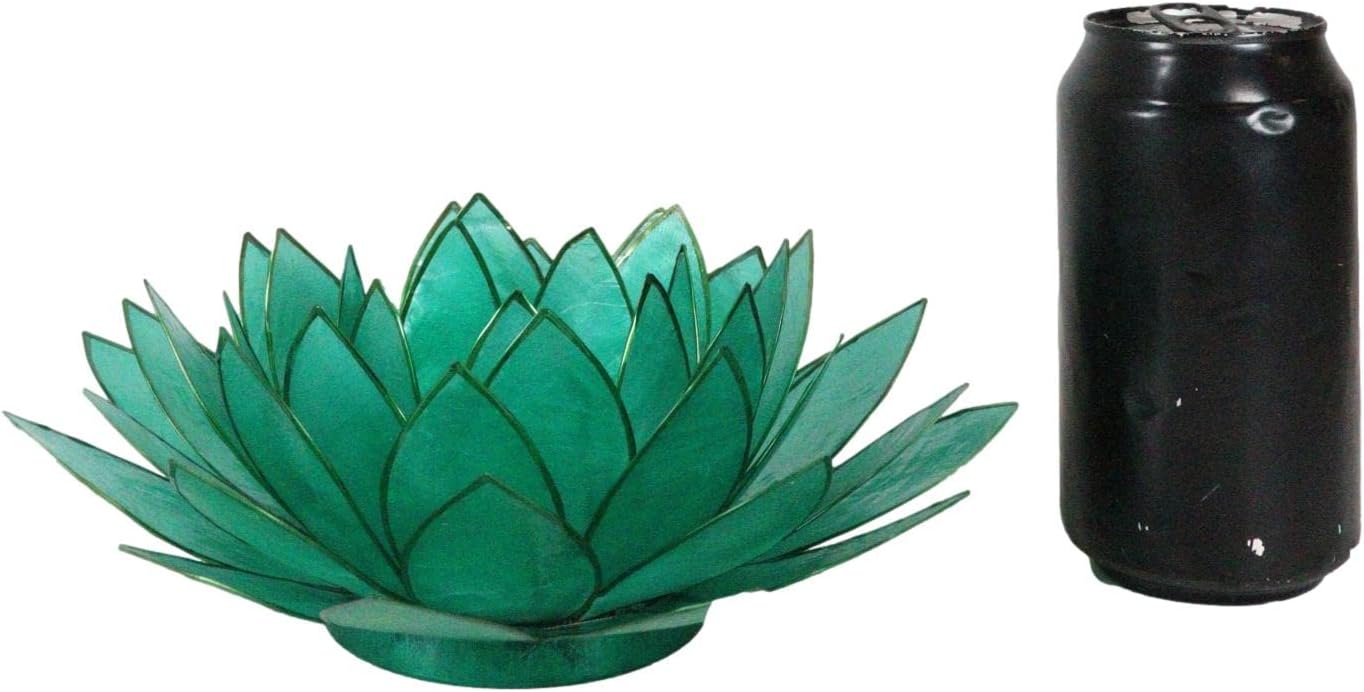 Ebros Gift Hand Crafted Capiz Seashells Petals Auspicious Lotus Flower Large 8.5" D Votive Tea Light Candle Holder Figurine Zen Feng Shui Meditation Home Fragrance Decor Accessory (Teal)