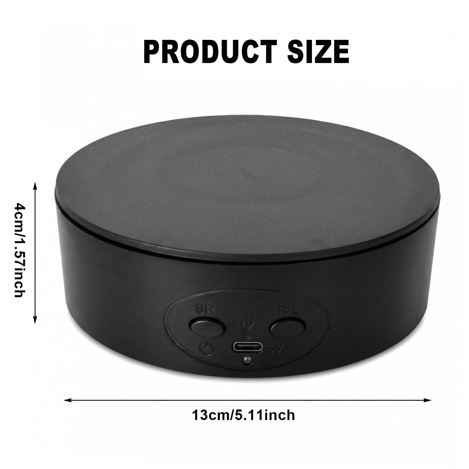 13CM Présentoir Rotatif Electrique, USB 360 degrés Plateau Tournant, Plateau Tournant de Photographie Silencieux, Affichage Rotatif du Produit pour Photographie, Prise de Vue Vidéo, Bijoux (Noir)