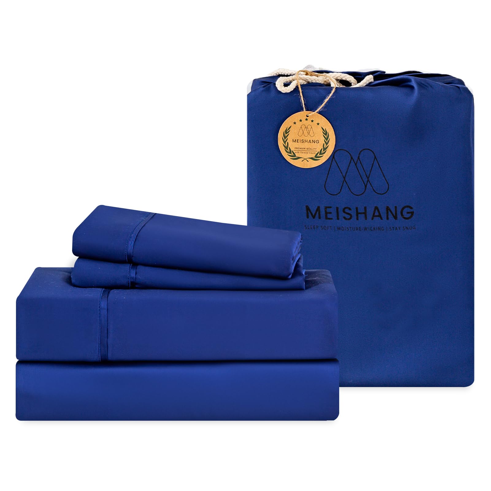 MEISHANG Bamboo Viscose Bedding Sheet Set Queen Size - 100% Pure Organic Viscose - 400TC Bamboo Viscose Cooling Bed Sheets Set - Fit 16 Inch Deep Pocket - 4 Piece Set Silky Soft Luxury - Queen, Navy