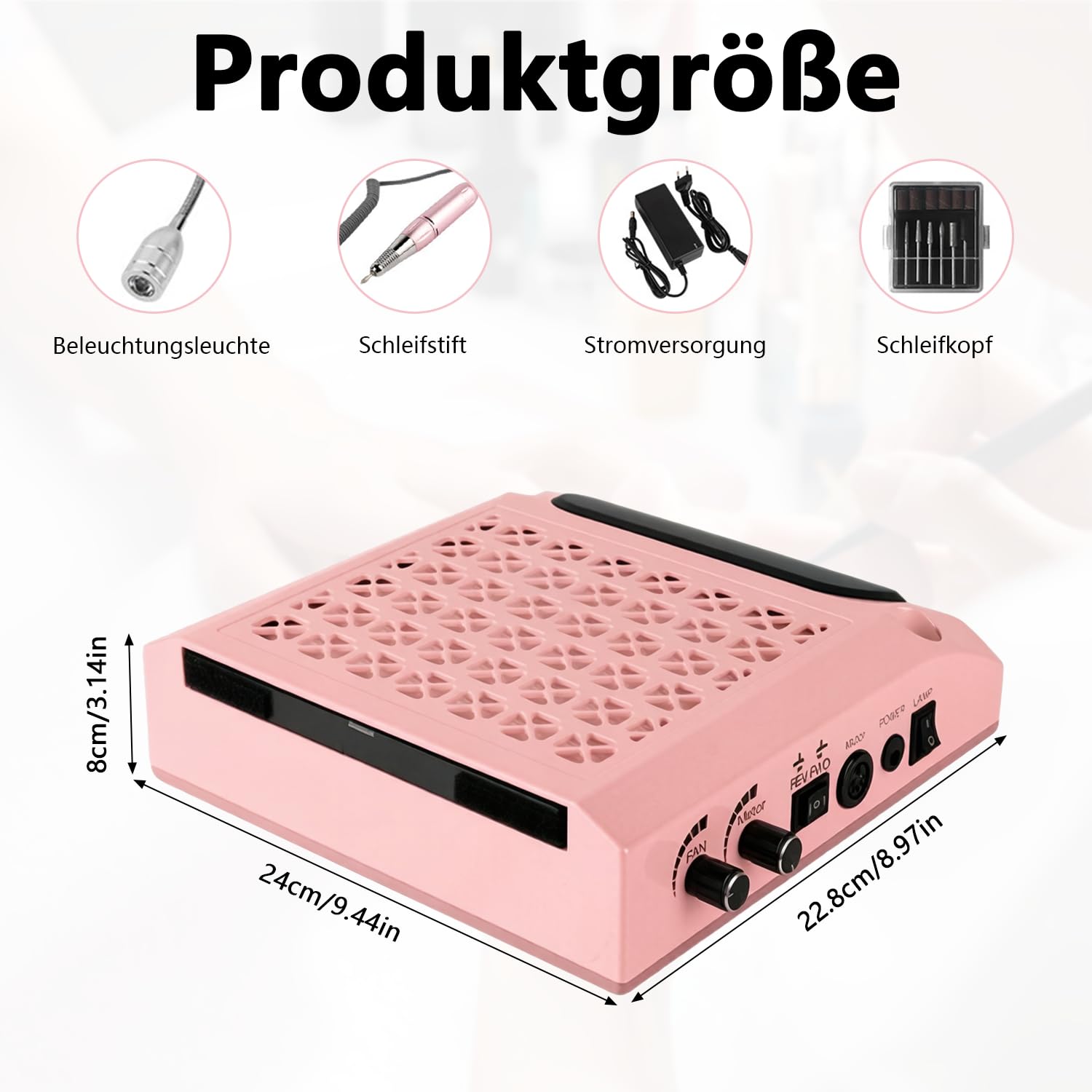 Kit de manicura y pedicura profesional 4 en 1 con potencia de succión de 80 W y filtro lavable, cortaúñas profesional de 30.000 rpm y lámpara LED para pedicura y