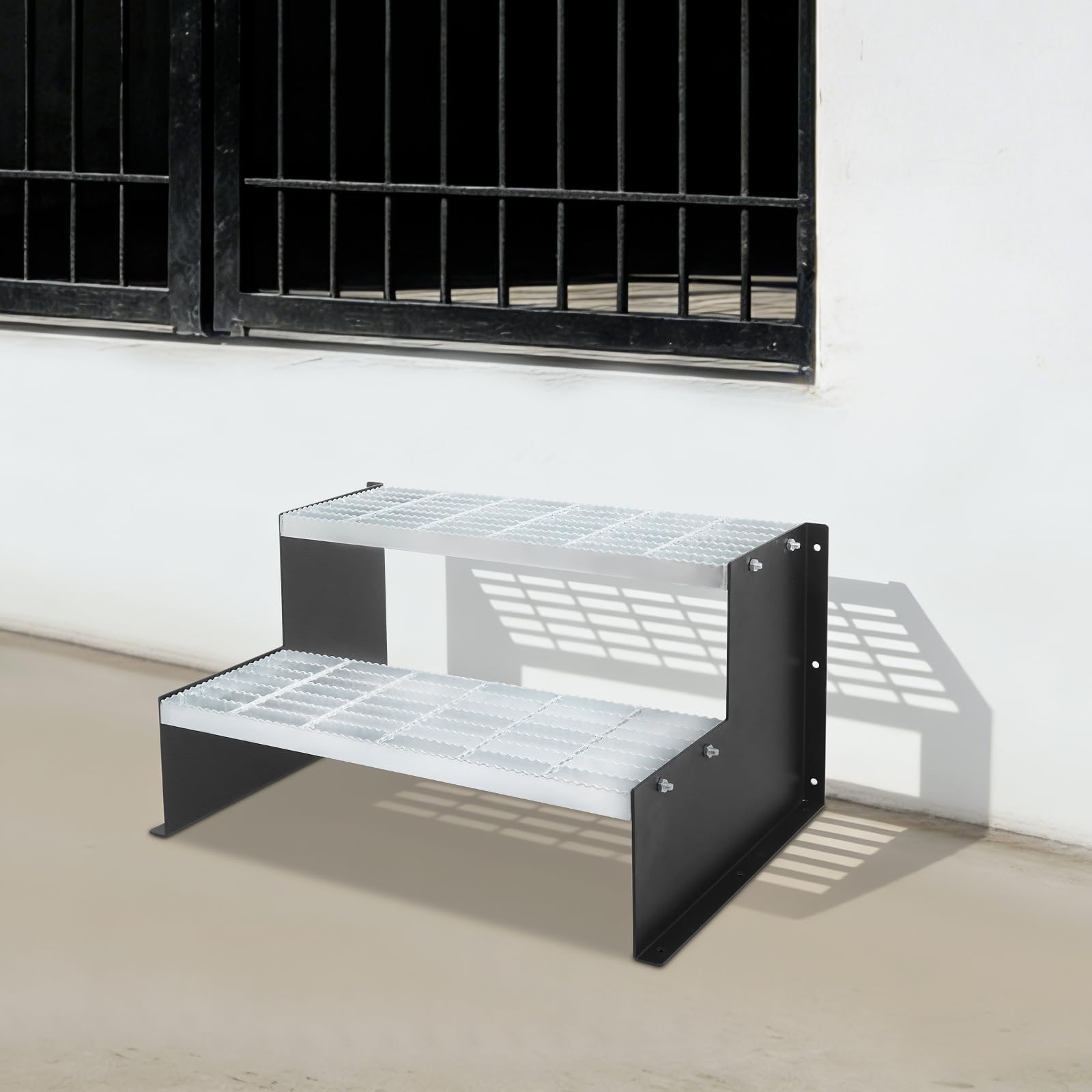 Escalera exterior de 2 peldaños, 200 kg de carga, L mejillas laterales estriadas para jacuzzi
