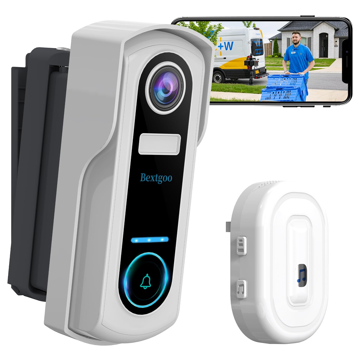 2K FHD Doorbell Camera Wireless with Multi-Angle Bracket, WiFi Video Doorbell Wireless, 10000mAh Battery, AI Motion Detection Alert, 2-Way Talk, Voice Message & Changer, Work with Alexa, IP67