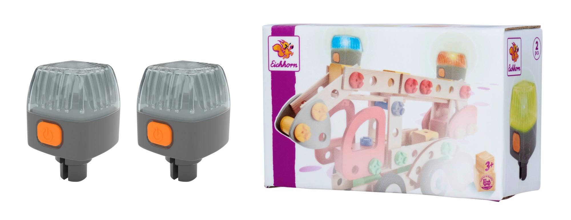 Eichhorn – Constructor Licht, 2 Lichter zum verschönern deiner Bauwerke, Keine Batterie BENÖTIGT, inkl. USB Ladekabel, 4 Lichtfunktionen, verbaubar mit Leisten und Würfeln, aus PP, ab 3 Jahren