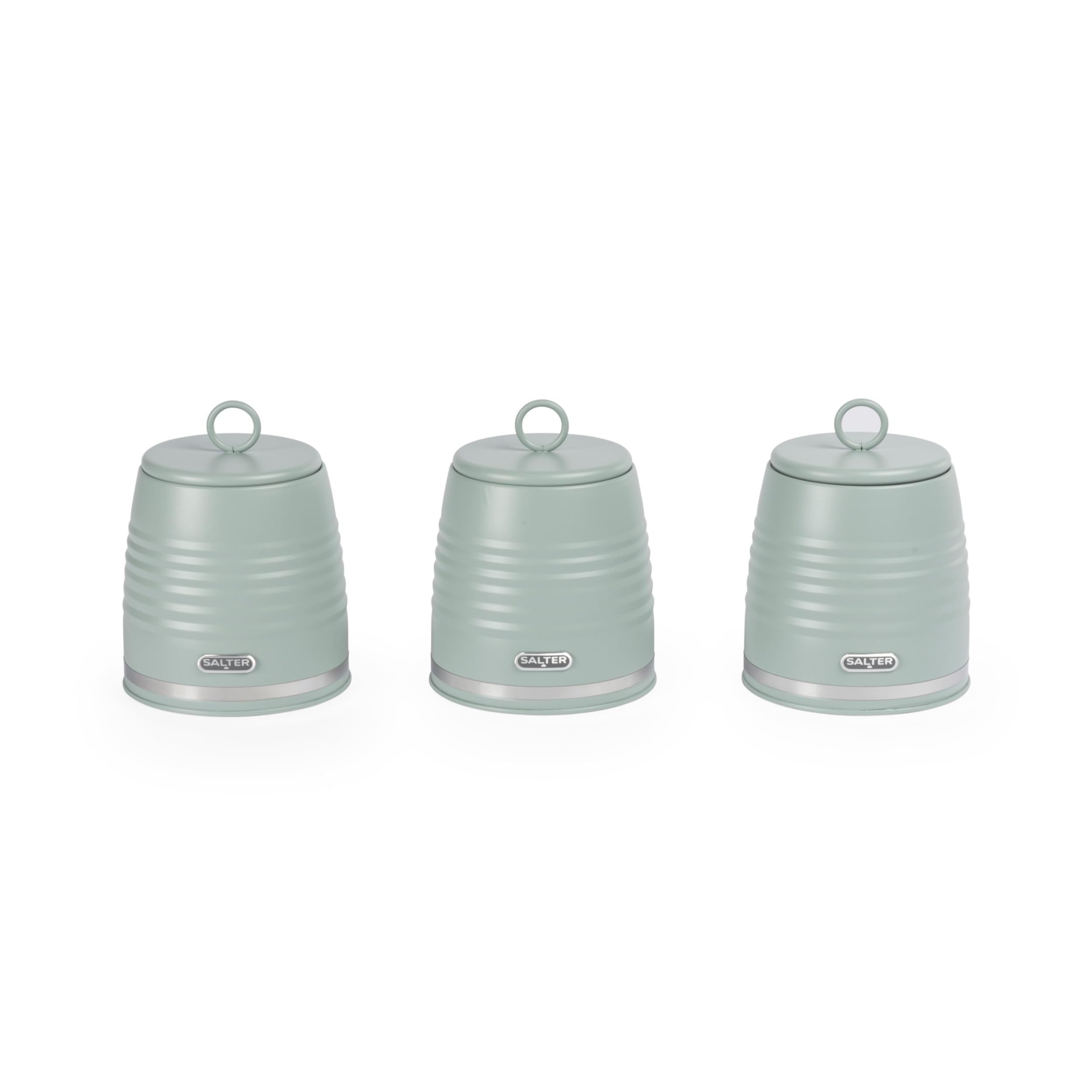 Salter Ripple Kitchen Canisters Set, 3 Piece, 1L, Sage Green