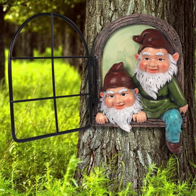 Estatua de gnomo de jardín con diseño de elfo fuera de la puerta, decoración de árbol de gnomos divertida para exteriores, adorno de césped de patio