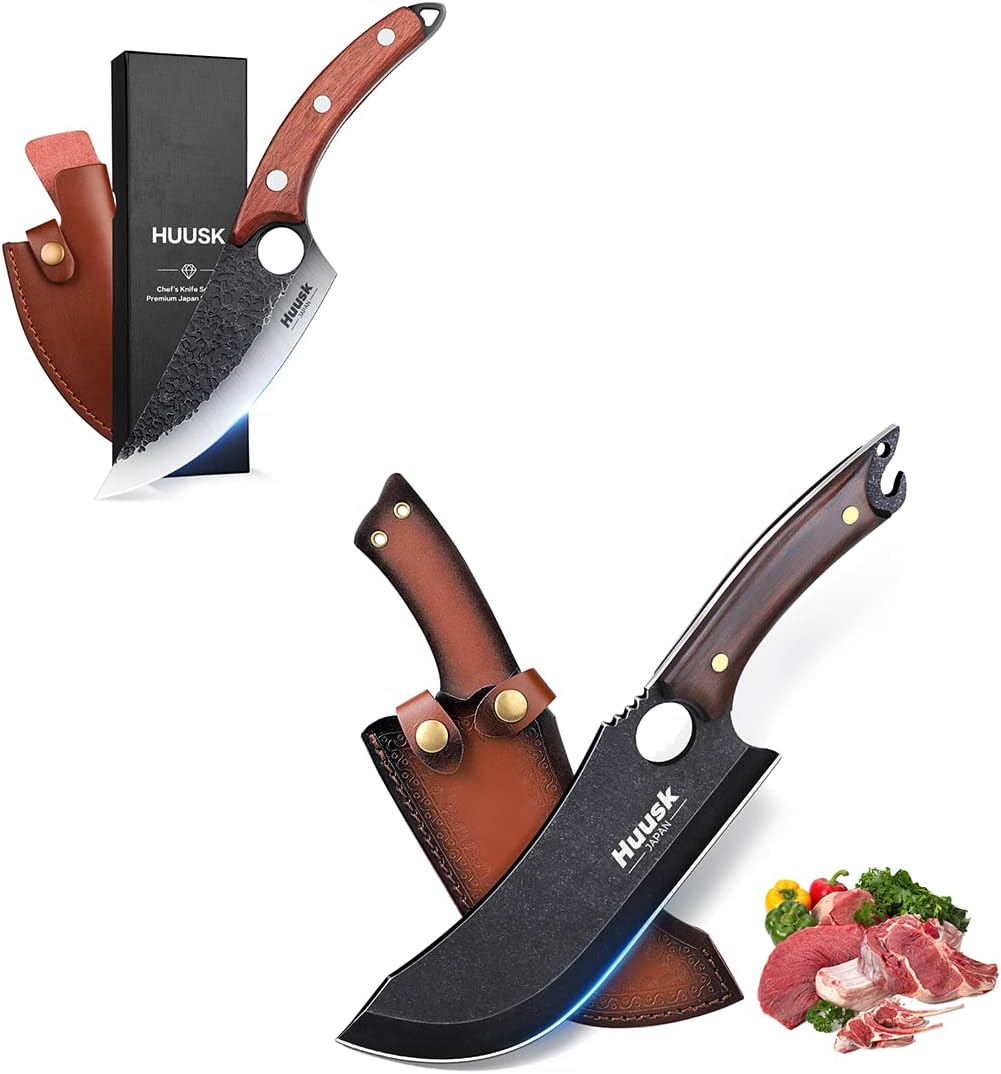 Huusk Japan Knife Set Hand Black Meat Cleaver for