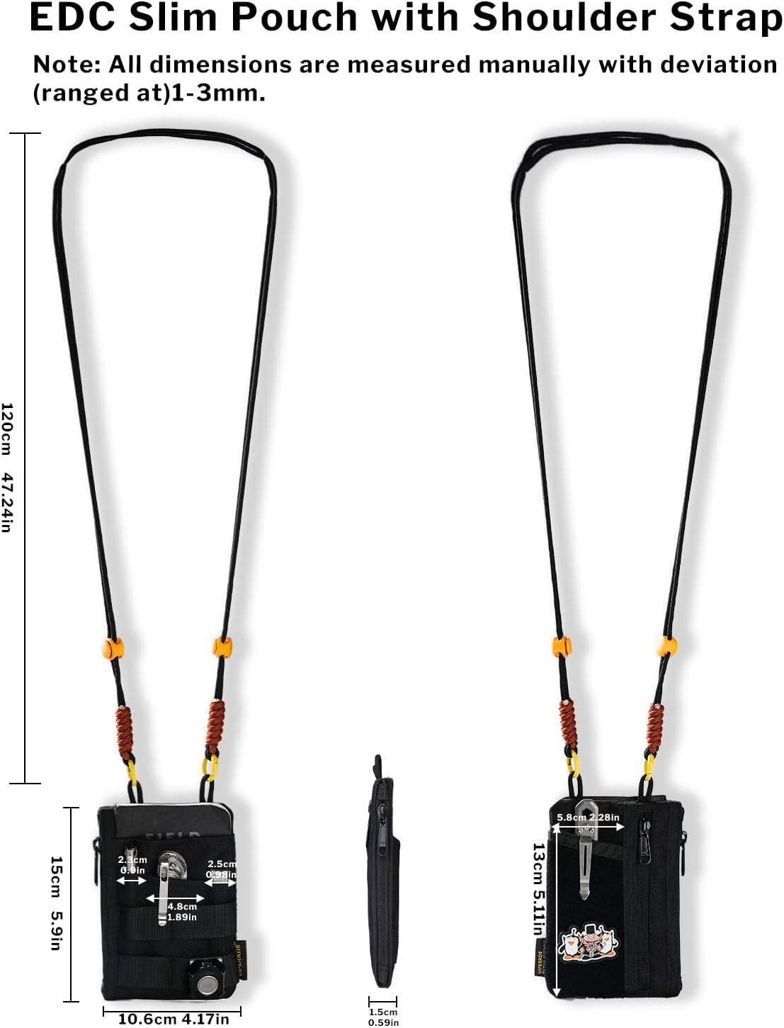 VIPERADE VE16R EDC Pouch with Strap, 5 Zipper Pockets, Men's Slim EDC Organizer (Black) - Image 6