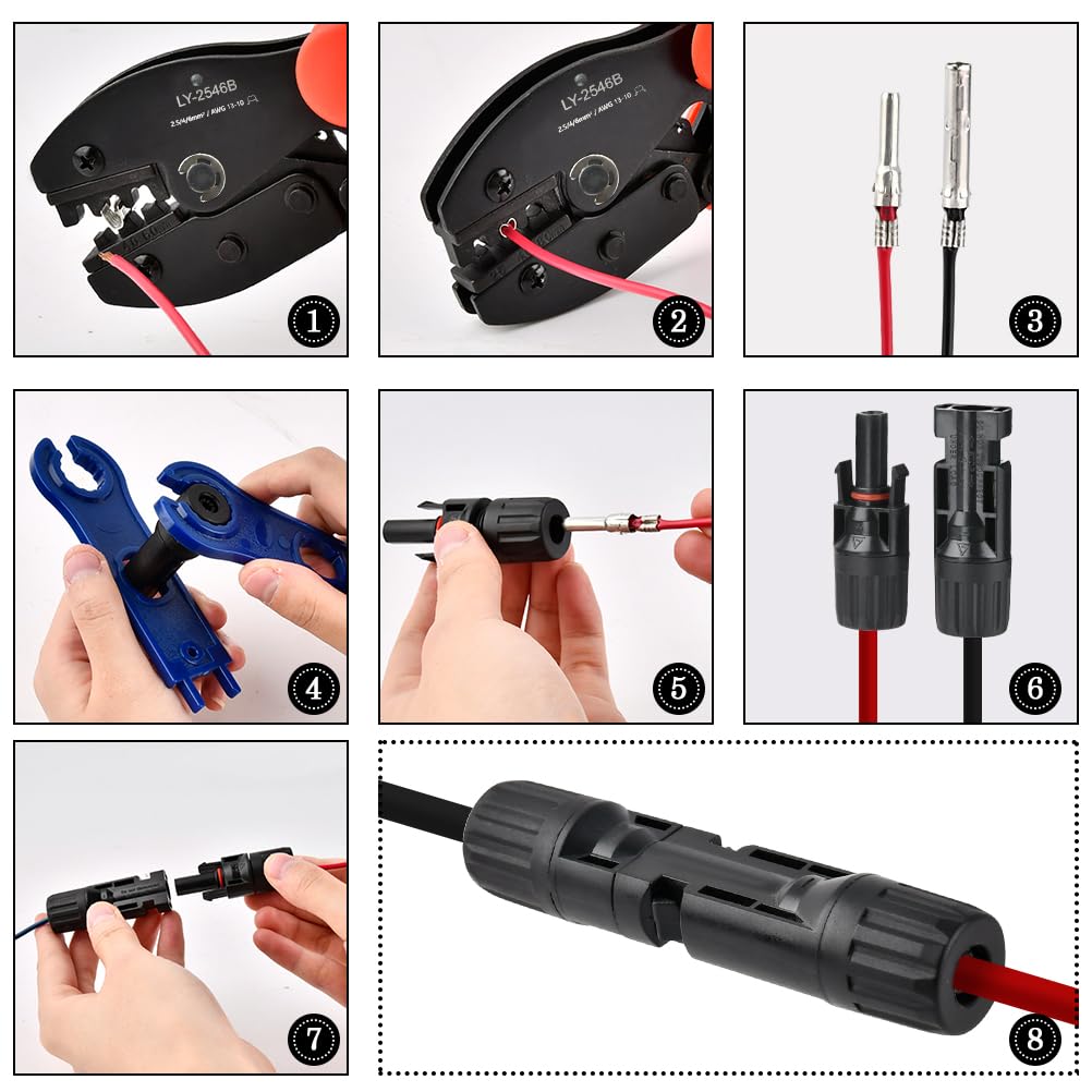 Juego de Herramientas de Crimpado Solar para 2,5/4/6 mm² - 1 Tenaza, 10 pares Conectores, 2 Llaves