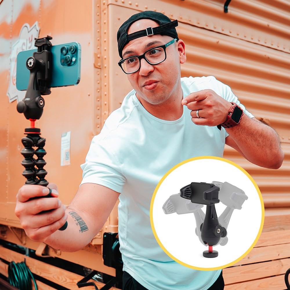 JOBY Soporte GripTight Pro 3, Abrazadera para Móvil Compatible con iPhone y Android, Abrazadera para Smartphone con 2 Zapatas Frías, Rotación de 360°, Negro