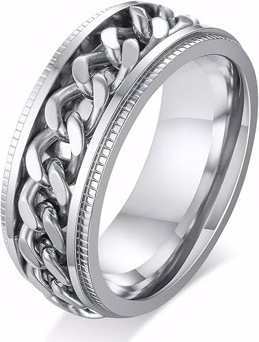 Men's Spinner Ring Fidget Anxiety Rings 8MM Stainless Steel Fidget Rings for Men Women Anxiety Relief SilverBlackGoldBlue Beveled Edge Wedding Bands