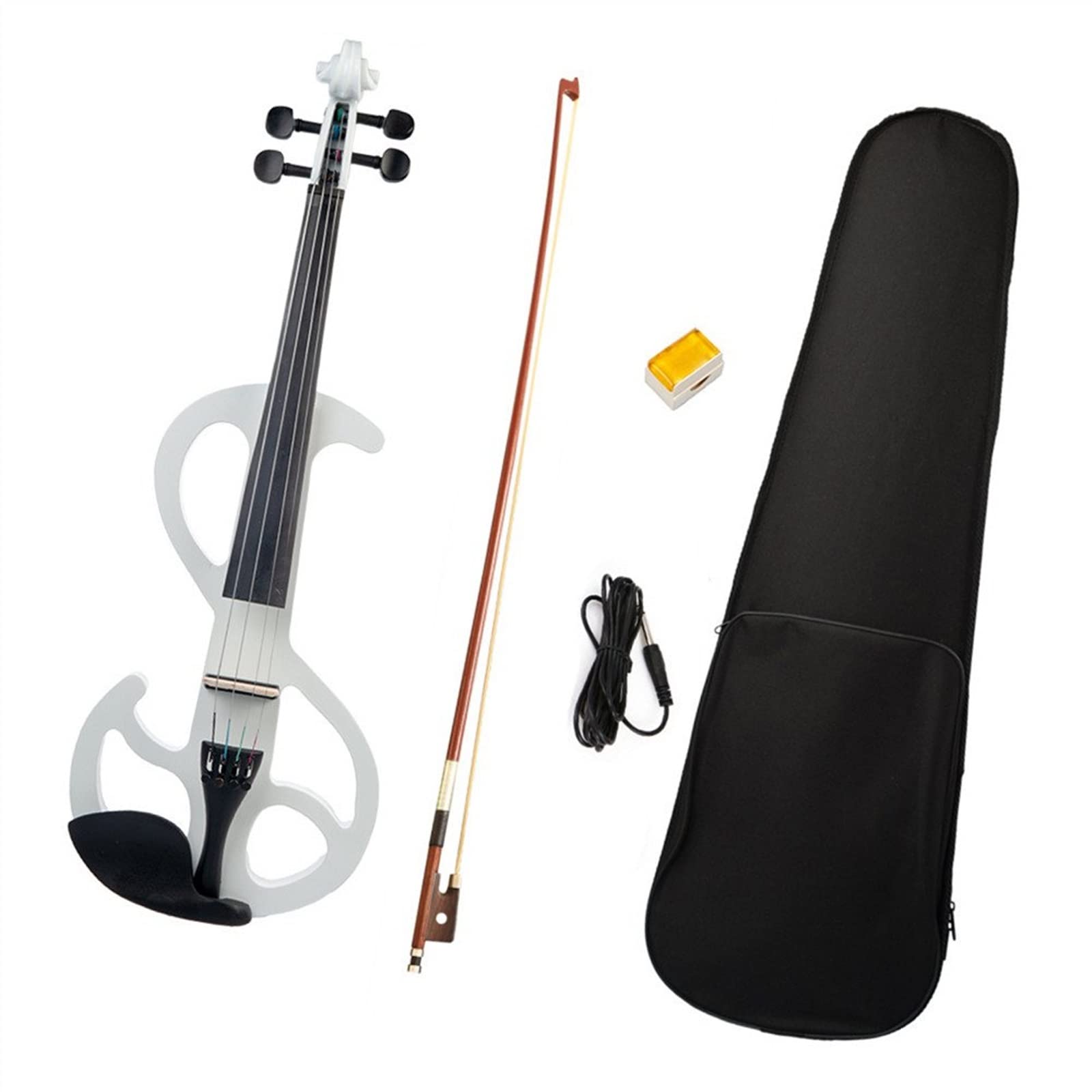 Violine Anfänger Silent Electric Massivholz Violine Set Mit Geigenkoffer Aus Segeltuch + Brasilholzbogen + Audiokabel + Kolophonium