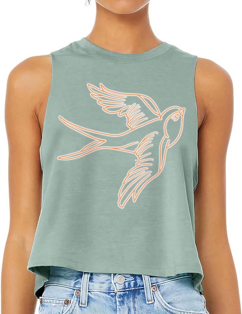 Swallow Bird Racerback Cropped Tank - Cute Women's Tank - Printed Tank Top