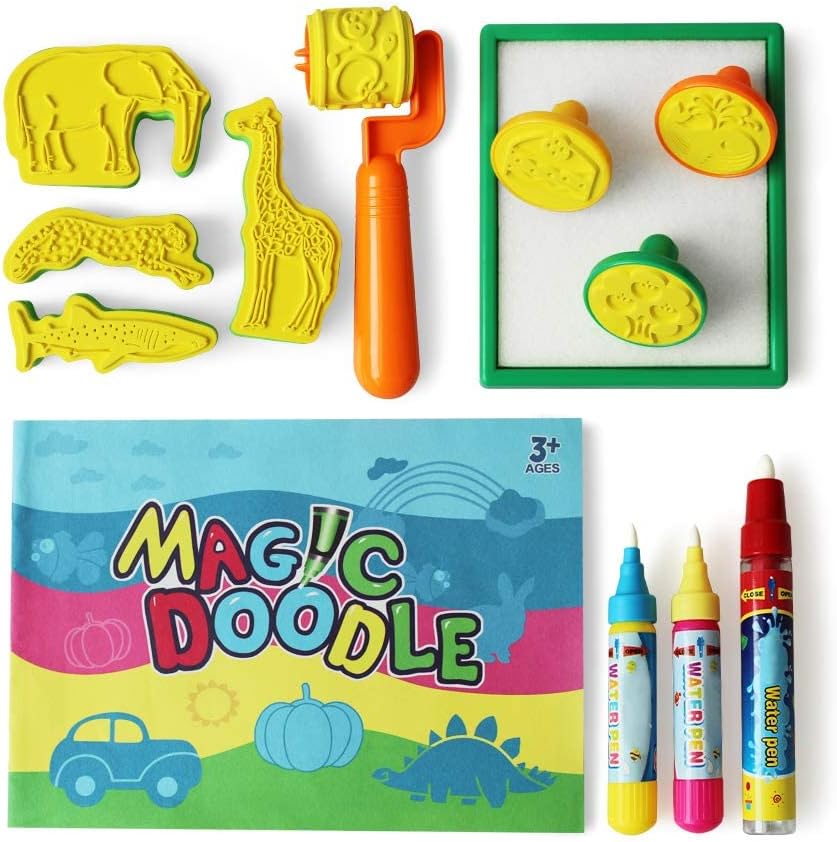 13Pcs Water Doodle Replacement Pens,Aqua Drawing Doodle Tool with Brush,Pen,Stencils and Learn to Draw Books for Doodle Mat Water Book