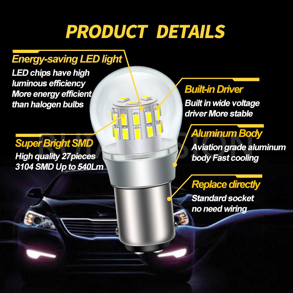 Ruiandsion BA15D LED 540lm Bianco per Camper Marine 6-30V 10 Pack | 27 chip 3014, tensione 6-30V, non polarizzato per DIY. Adatto a 1142. Confezione per barche e camper.