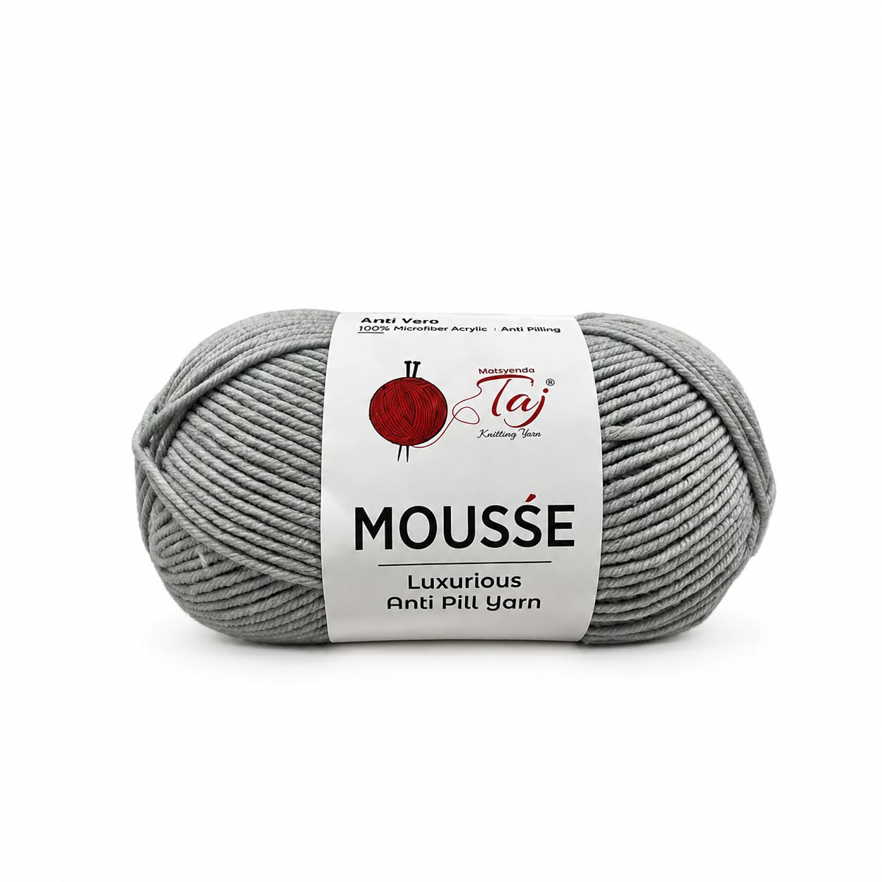 Mousse Taj 6 Ply Light Acrylic Yarn | 100g 190m Yarn for Crochet, Knitting & Amigurumi | Perfect for Crochet Toys, Blankets, Teddy Bears, Baby Wear, Mufflers, Flowers, DIY Crafts & Home Decor | Taj Knitting Yarn| Pack of 1 (Light Grey)-image-1