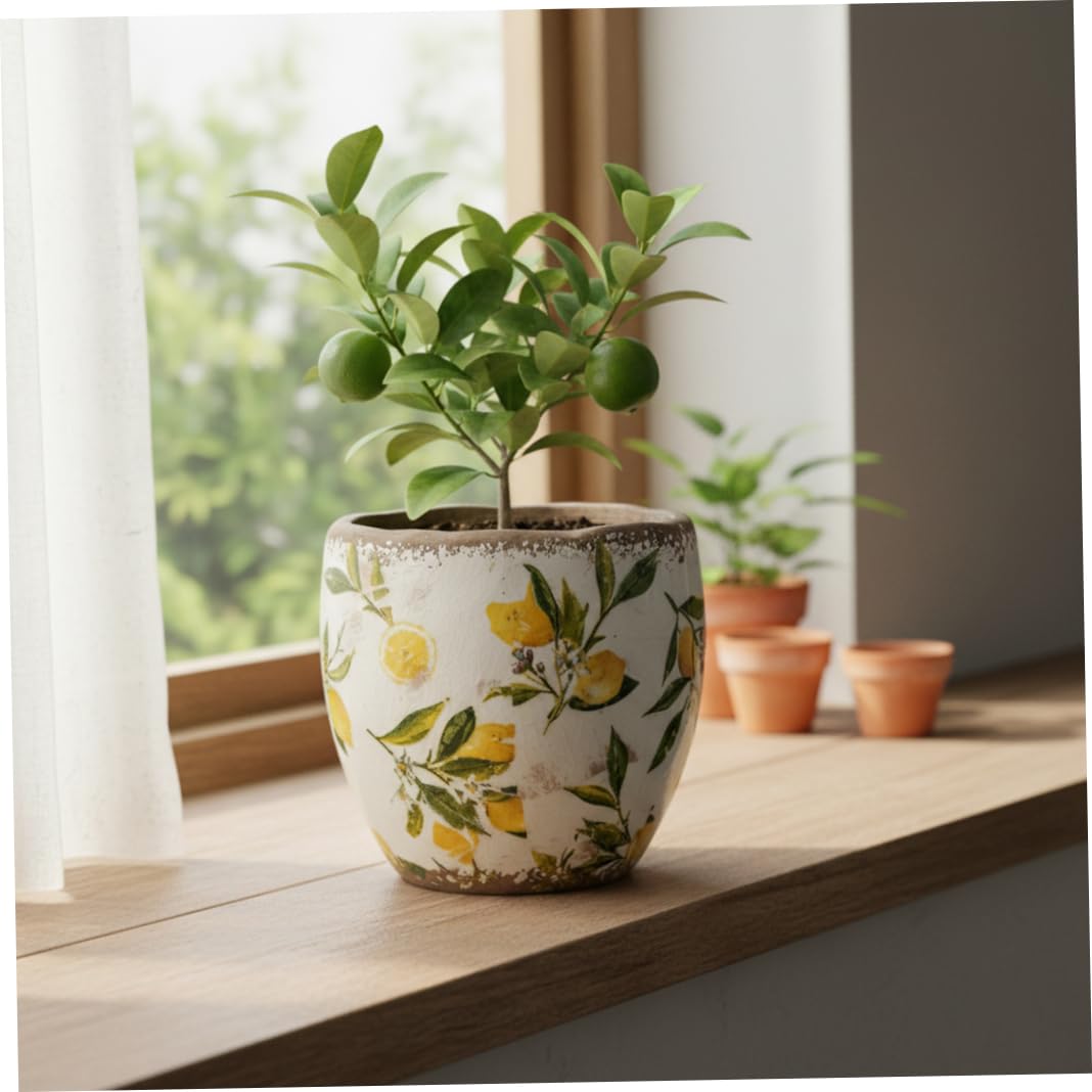 Latemeia Tuscan Ceramic Planter - Yellow Ceramic Flower Pot with Vintage Crackle Glaze for Indoor Outdoor Garden, Patio, and Home Decor, Ornaments extérieurs