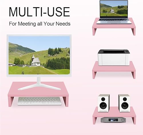 Miniatura 3 de TEAMIX Soporte elevador de monitor rosa, elevador de monitor de madera con almacenamiento para escritorio, soporte de monitor pequeño para