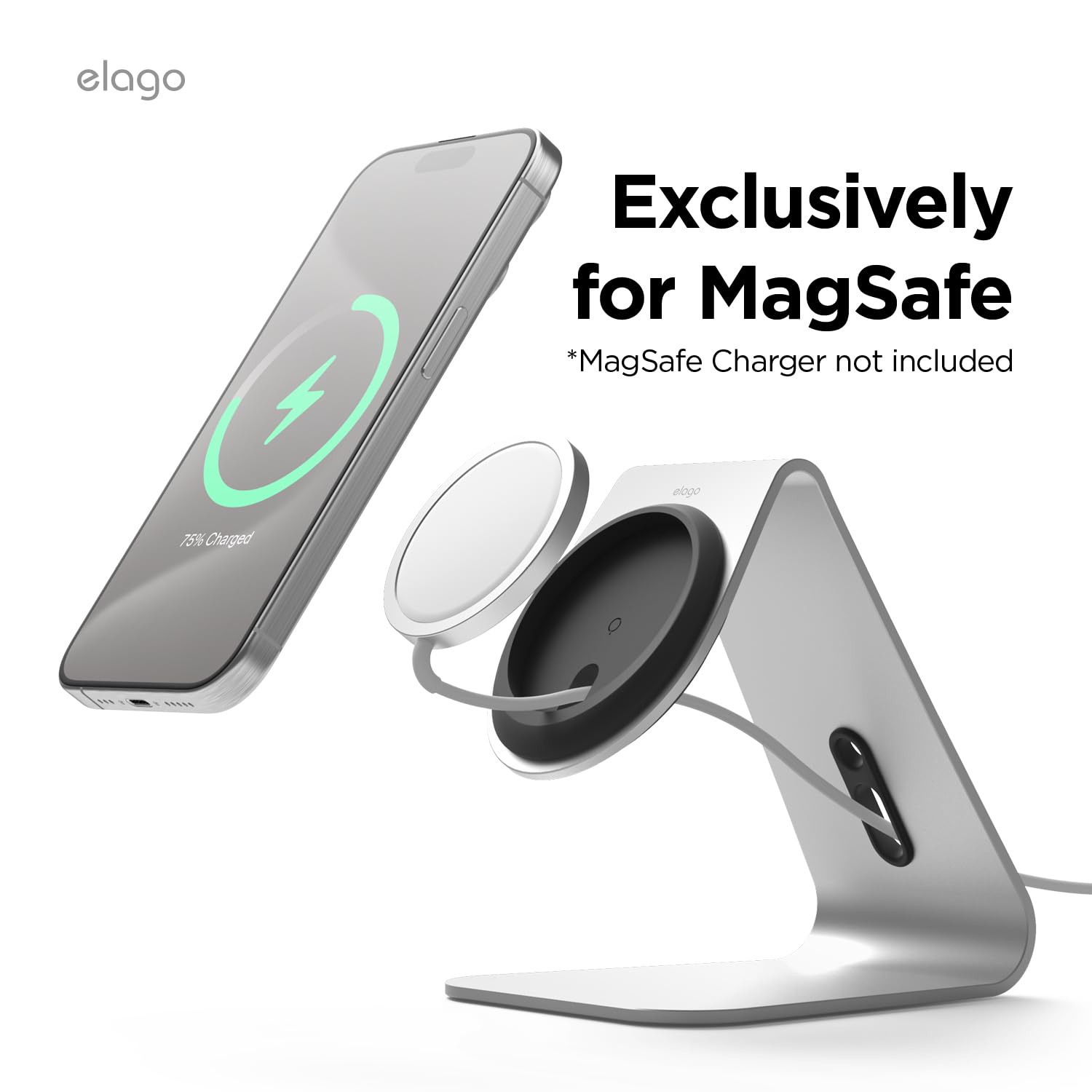 elago Stojak do Ładowania MS4 do Ładowarki MagSafe | Aluminiowy Stojak, Brak Ładowarki Bezprzewodowej, Tryb Gotowości iOS (Srebrny)