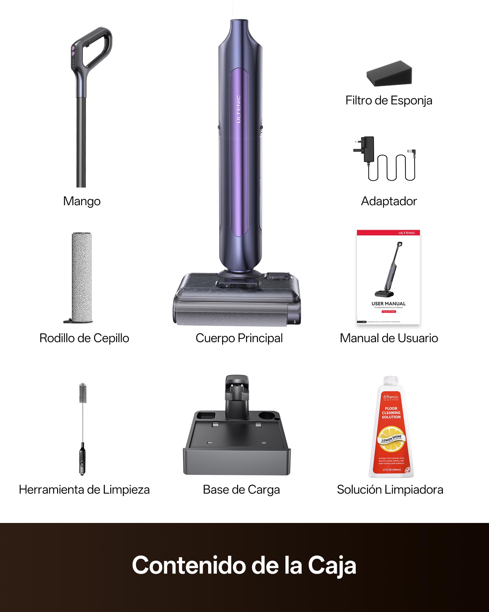Ultenic Fregona Eléctrica | Aspirador Lava y Friega 3 en 1 | Autolimpieza y 180° Plegable | Limpieza de Bordes 0 mm | hasta 55 min Autonomía y 250 ㎡ | Ideal para Mascotas, Esquinas y Debajo de Muebles
