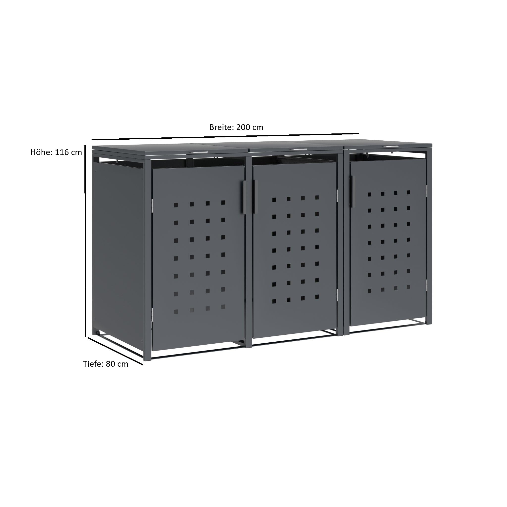 DEGAMO Mülltonnenbox 3-er Mülltonnenhaus Trier für 3X Tonnen 120 und 240 Liter, Stahl verzinkt, Farbe anthrazit