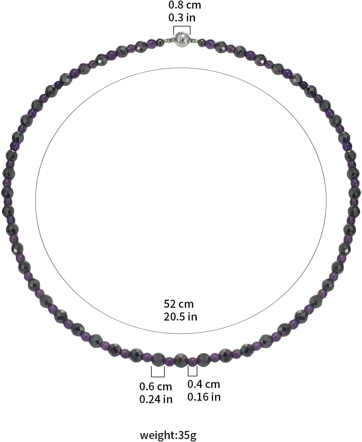 Amethyst & Hematite Necklace Healing Crystal Necklace Stress Relief, Balance Magnetic Jewelry Gifts for Men Women - Image 2