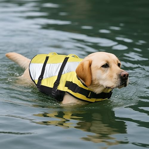 Miniatura 6 de Tienda Basics Chaleco salvavidas ajustable para perros con rayas reflectantes, amarillo, talla L