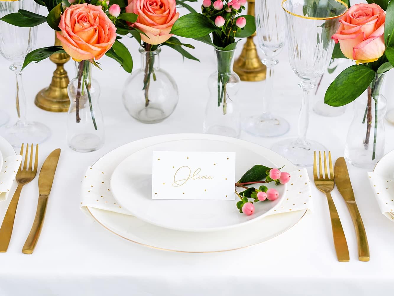 Générique 10 Place Cards White with Gold Spots 9.5 x 5.5 cm