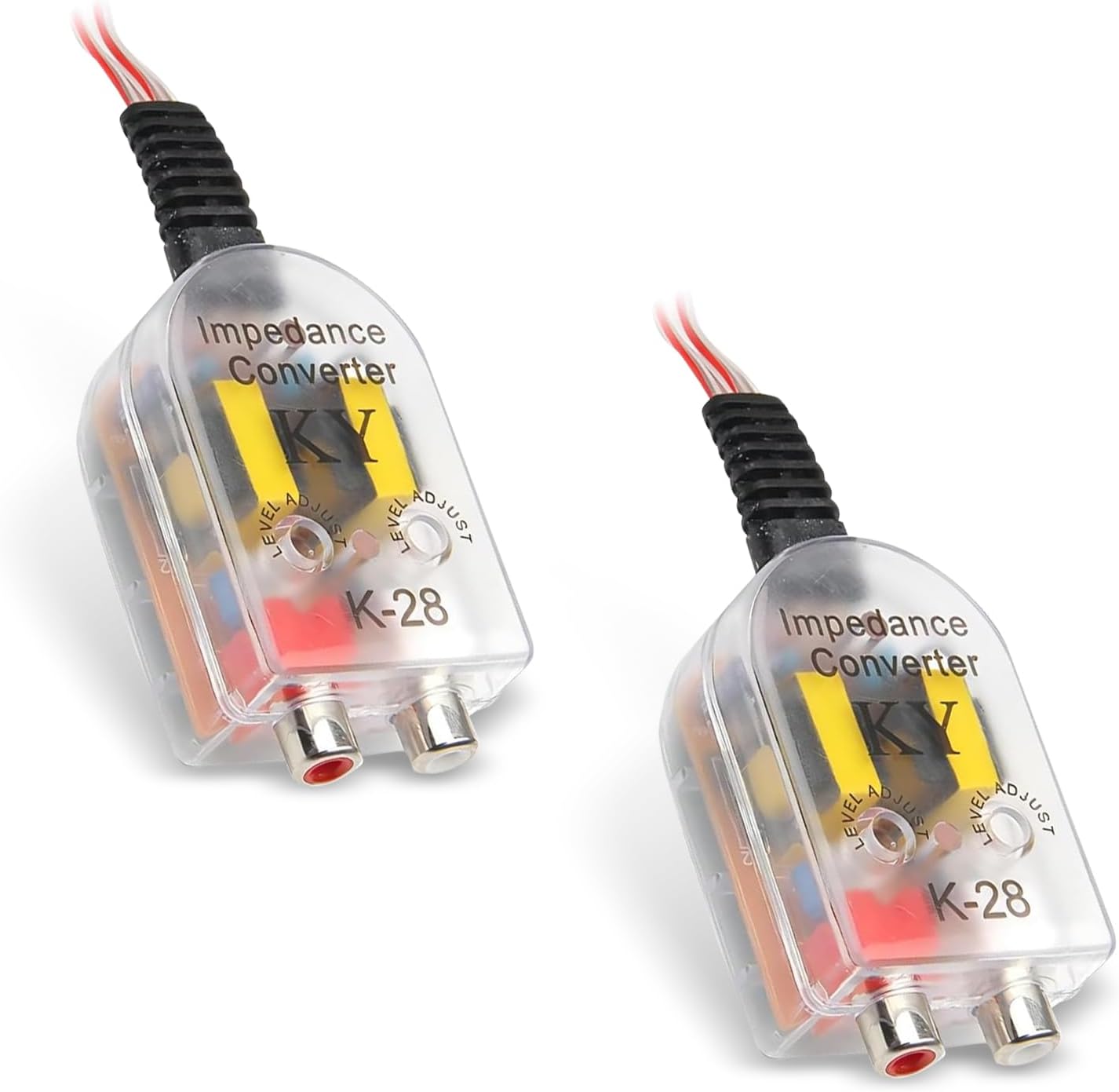 2 PCS Car Audio Converter, K-28 High Frequency to Low Frequency Output Speaker Output RCA Line Control Audio Signal Adapter, CD Player High and Low Modified Audio Cable (Multicolored)