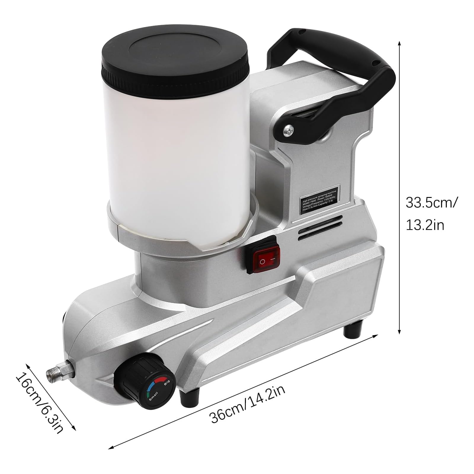 Pulverizador de pintura sin aire de alta presión de 1600 W, presión ajustable, manguera de 5 m, flujo de 2,5 l/min, ideal para pulverización en interiores y exteriores, equipos de prevención de