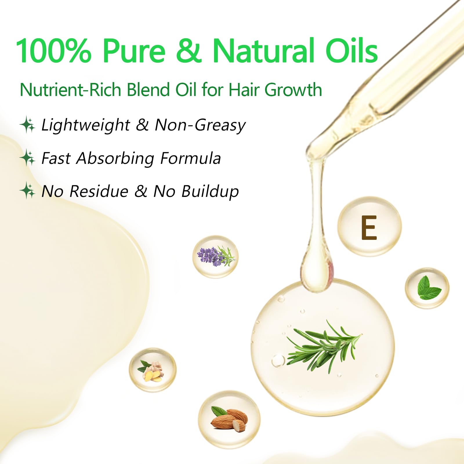 Aceite de romero para el crecimiento del cabello con ricino, mezcla orgánica prensada en frío, aceite natural para el cuero cabelludo, alivia la picazón del cuero cabelludo, repara el cabello seco y 7