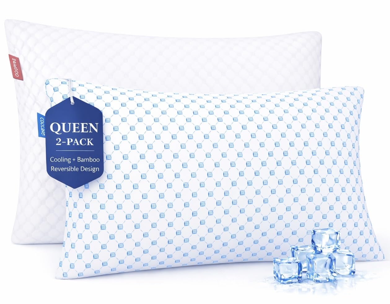 Nestl Cooling Pillows Queen Size Set of 2 Luxury Shredded Memory Foam Pillows for Sleeping 2 Pack Adjustable