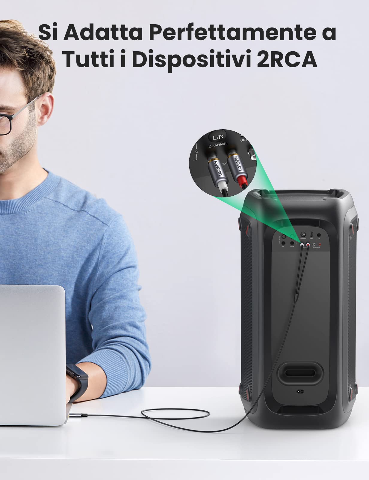 UGREEN Cavo USB C a 2 RCA Maschio con DAC Chip Tipo C a 2RCA Cable Audio per Galaxy Huawei Xiaomi Laptop (1.5M)