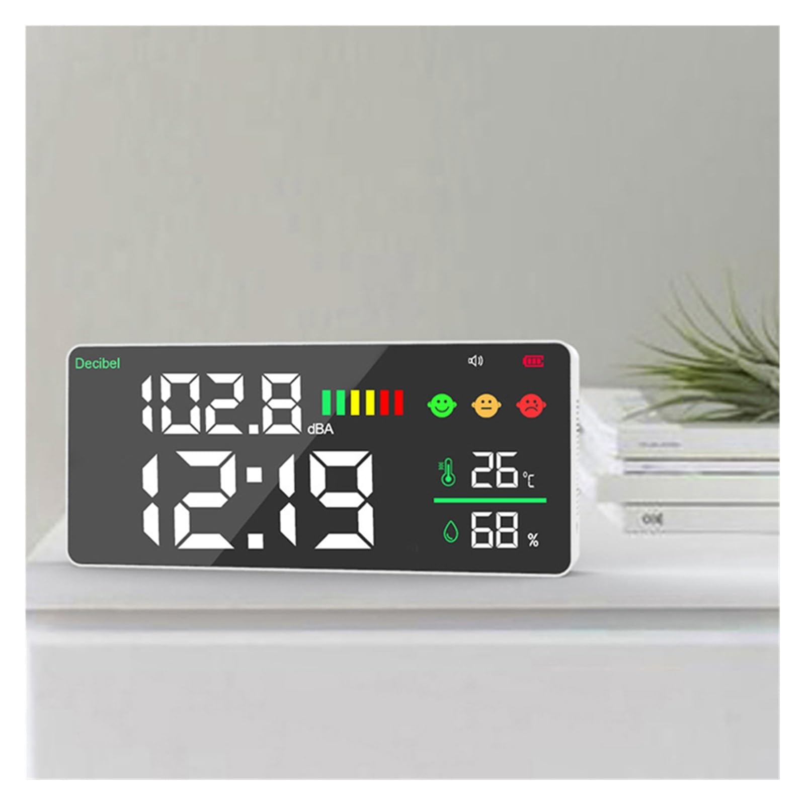 Medidor De Sonido Decibeles Digital Montado En La Pared Probador Ruido Inteligente Monitor Temperatura Y Humedad LED Reloj Pantalla Grande 30~130db PrecisióN Extremadamente Alta