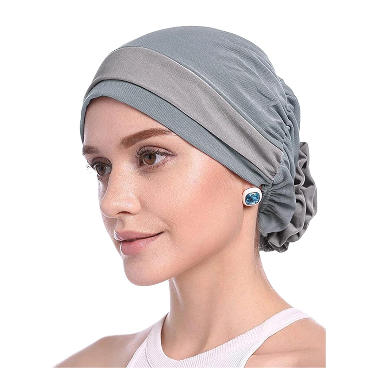 venzina Plastic Chemo Caps for Women Head Wrap Grey Flower Hair Wrap Turban Cap Slouchy Headwear Chemo Hat for Women-picture-53