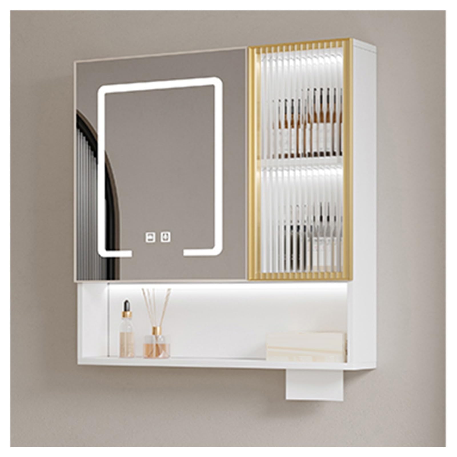 AVAWING LED Bad Spiegelschrank 60x80x15cm Drittürig – Anti-Beschlag, Dimmbare Beleuchtung, USB-Steckdose