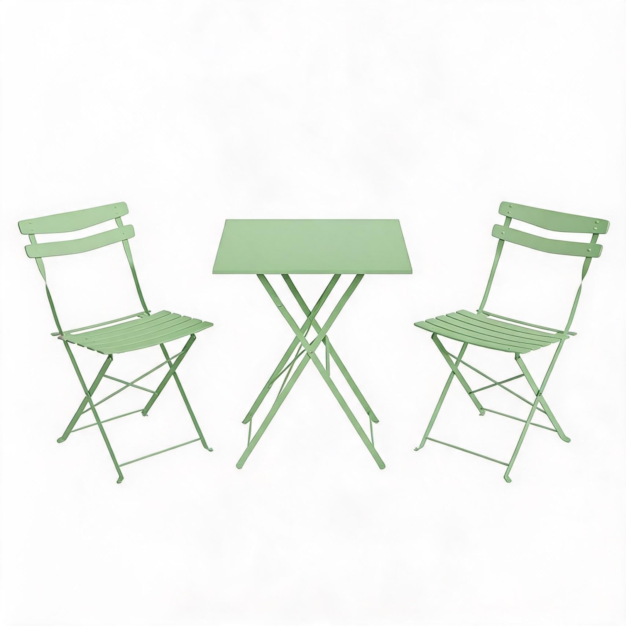 GarveeLife 3 Piece Folding Bistro Set, Weatherproof Metal Garden Furniture Set, Foldable Patio Table and 2 Chairs for Small Balcony Garden Terrace, No Assembly Required, 23.6 x 23.6 Inch Table, Green