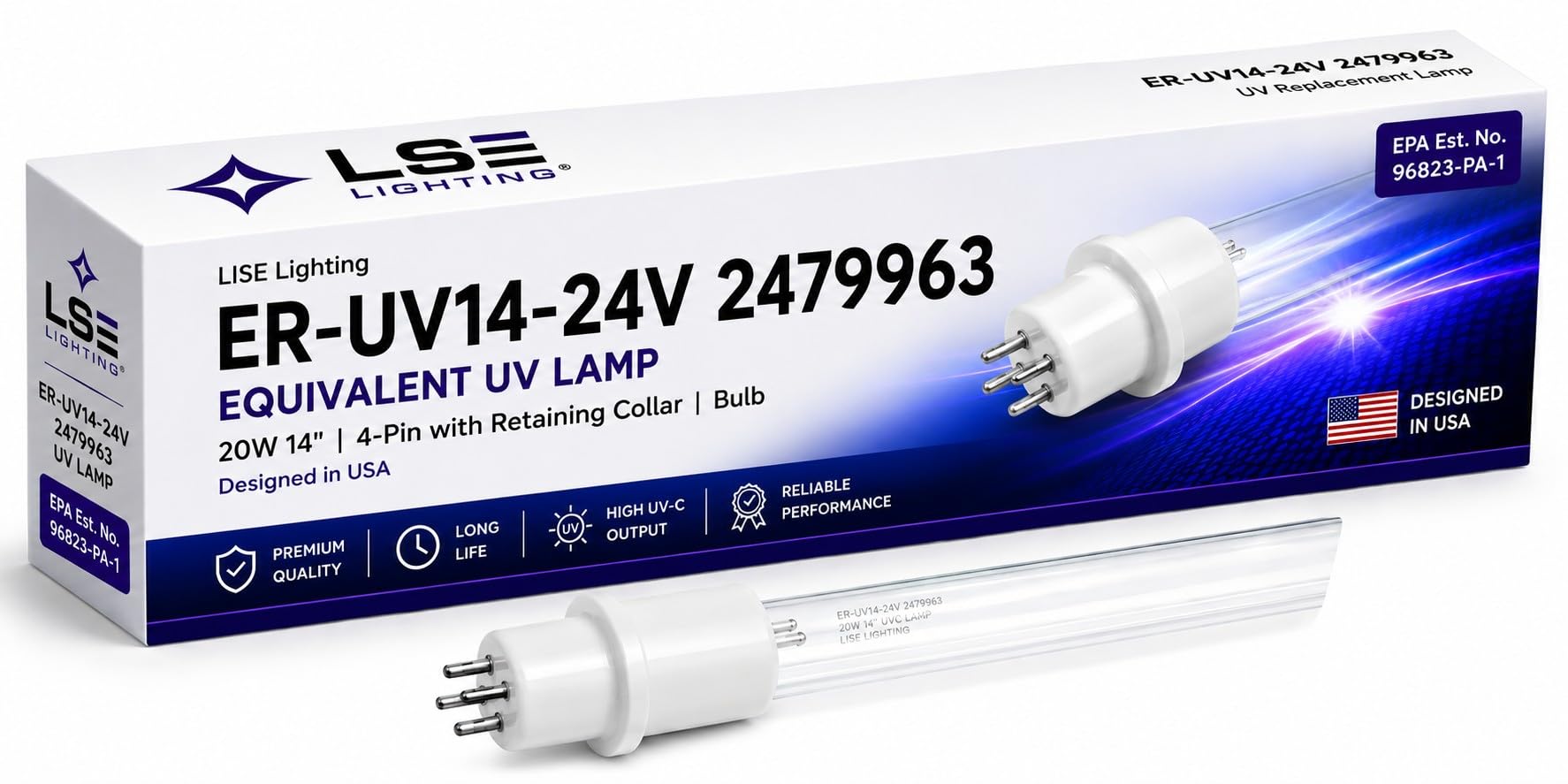 LSE Lighting ER-UV14-24V 2479963 20W 14-Inch 4-Pin UV Replacement Lamp