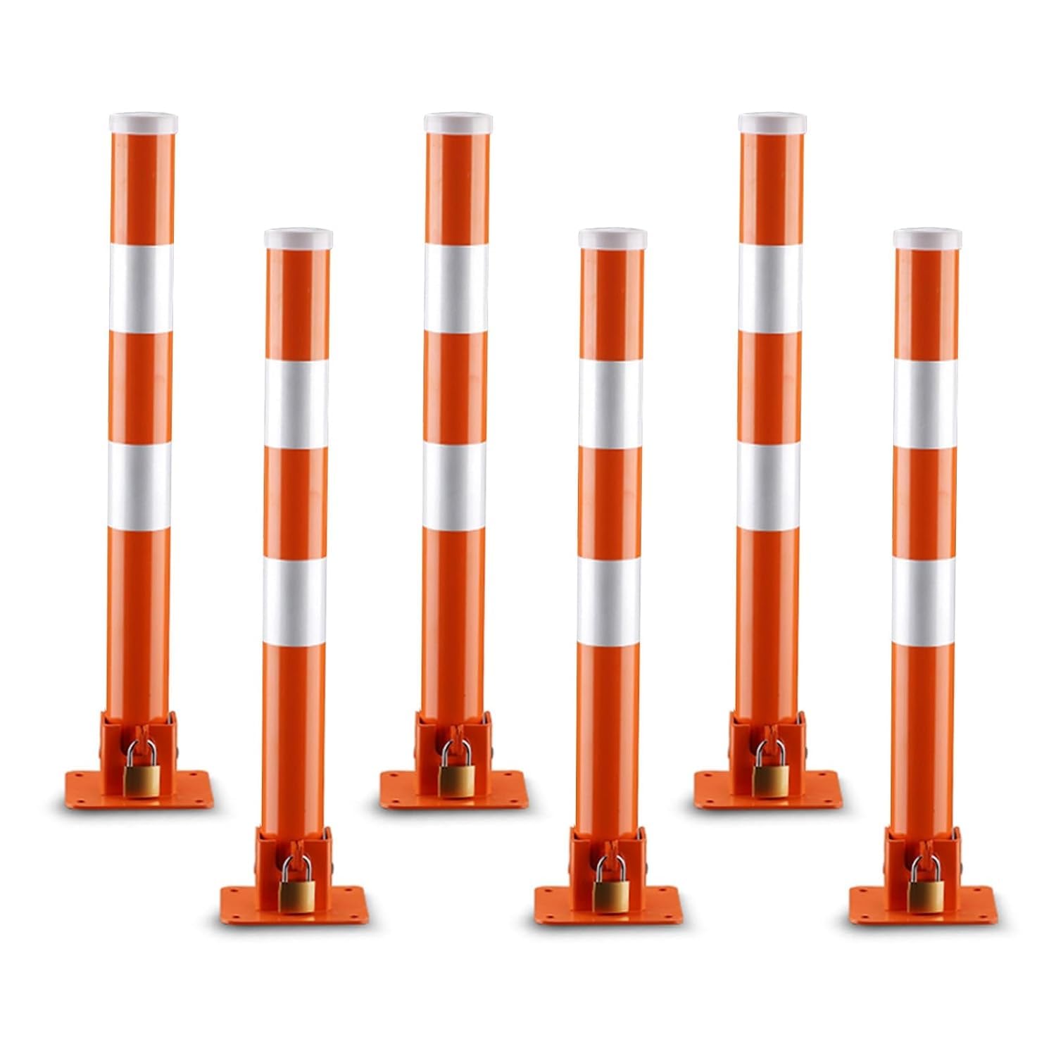 Aioneer Safety Bollard Post, Parking Post, Steel Security Post Barrier Traffic Pole, Safety Barrier Bollard For Driveways, Foldable Parking Bollard Pole Barrier -Red(6pcs)