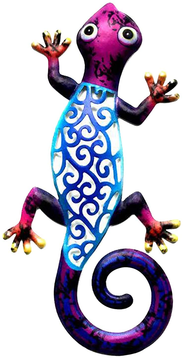 Joylern Gecko Metal Wall Art Metal Lizard Sculpture Gecko Wall Decor for Indoor Outdoor Garden Fence Lawn Decorations - Blue