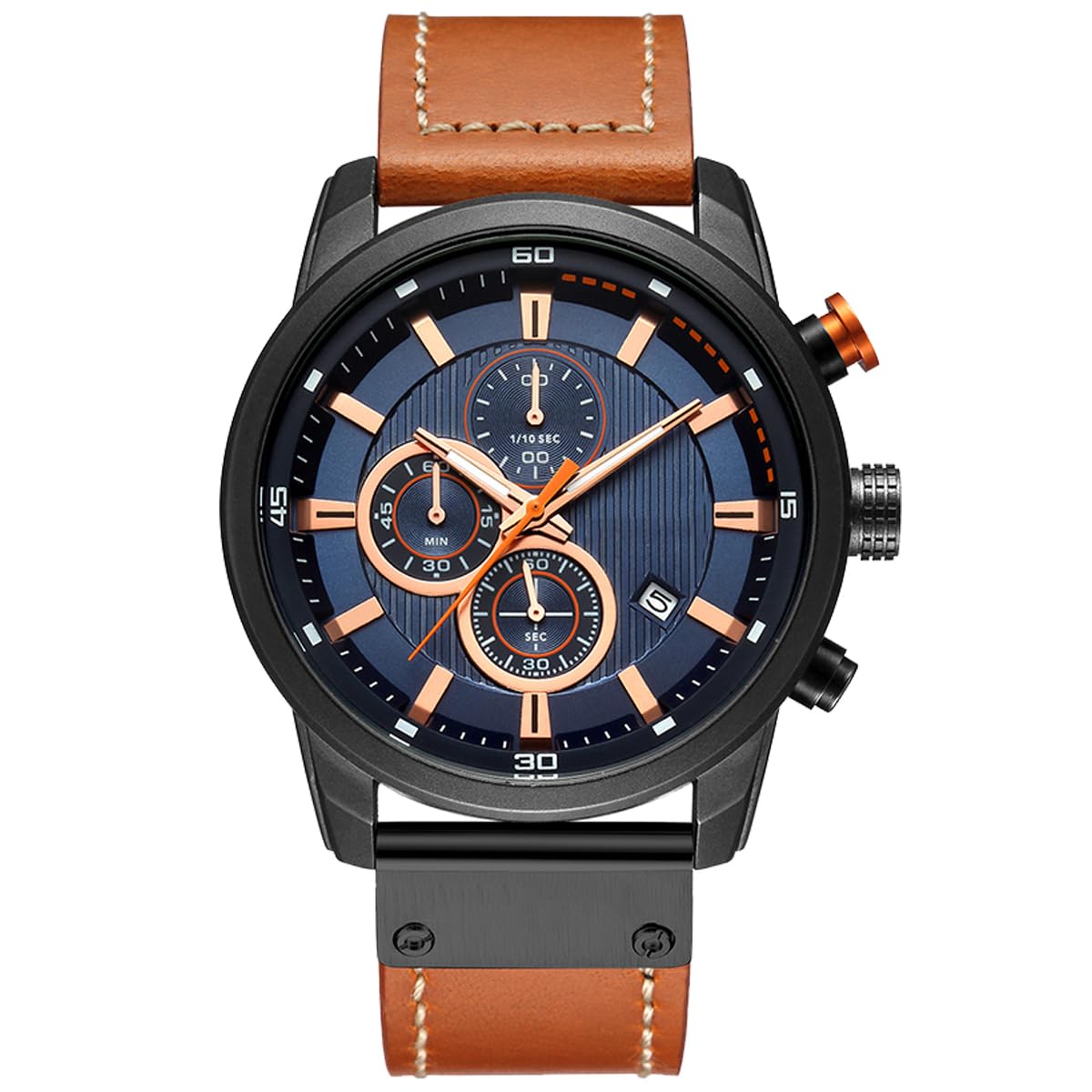 Mens Watches Military Chronograph Large Face Designer Dress Waterproof Sport Wrist Watch Business Analogue Leather Watches for Men - Black Blue (B07R5YY3C6) Amazon Price History, Amazon Price Tracker