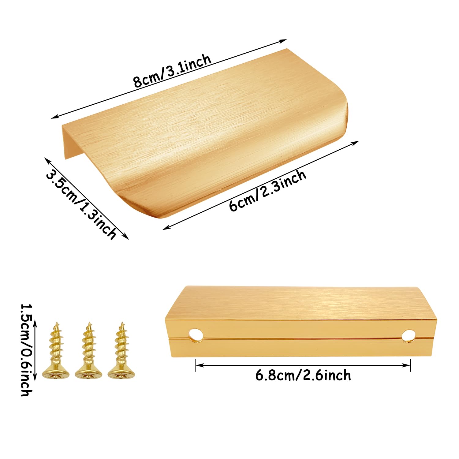 Auswalar 6 PCS Gold Kitchen Cupboard Handles,Finger Edge Pulls for Cabinets and Drawers 80mm Gold Wardrobe Door Handles Modern Aluminum Bathroom Cabinet Handles - Image 2