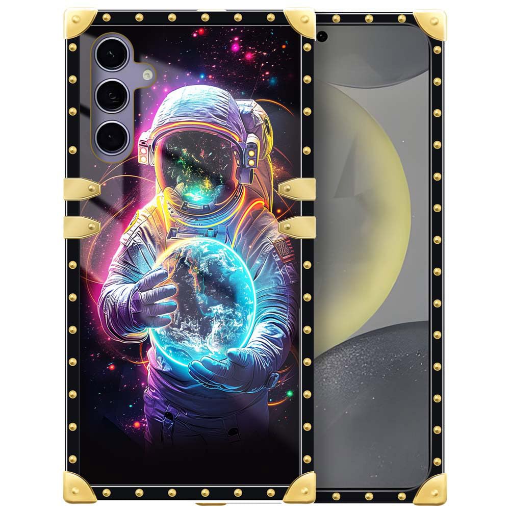 DAIZAGDAIZAG Case Compatible with Samsung Galaxy S24 Plus Case,Astronaut Hugging Earth Square Soft TPU Edges for Samsung Galaxy S24 Plus Case,Metal Decoration Corner Case for Samsung Galaxy S24 Plus 6.7 in
