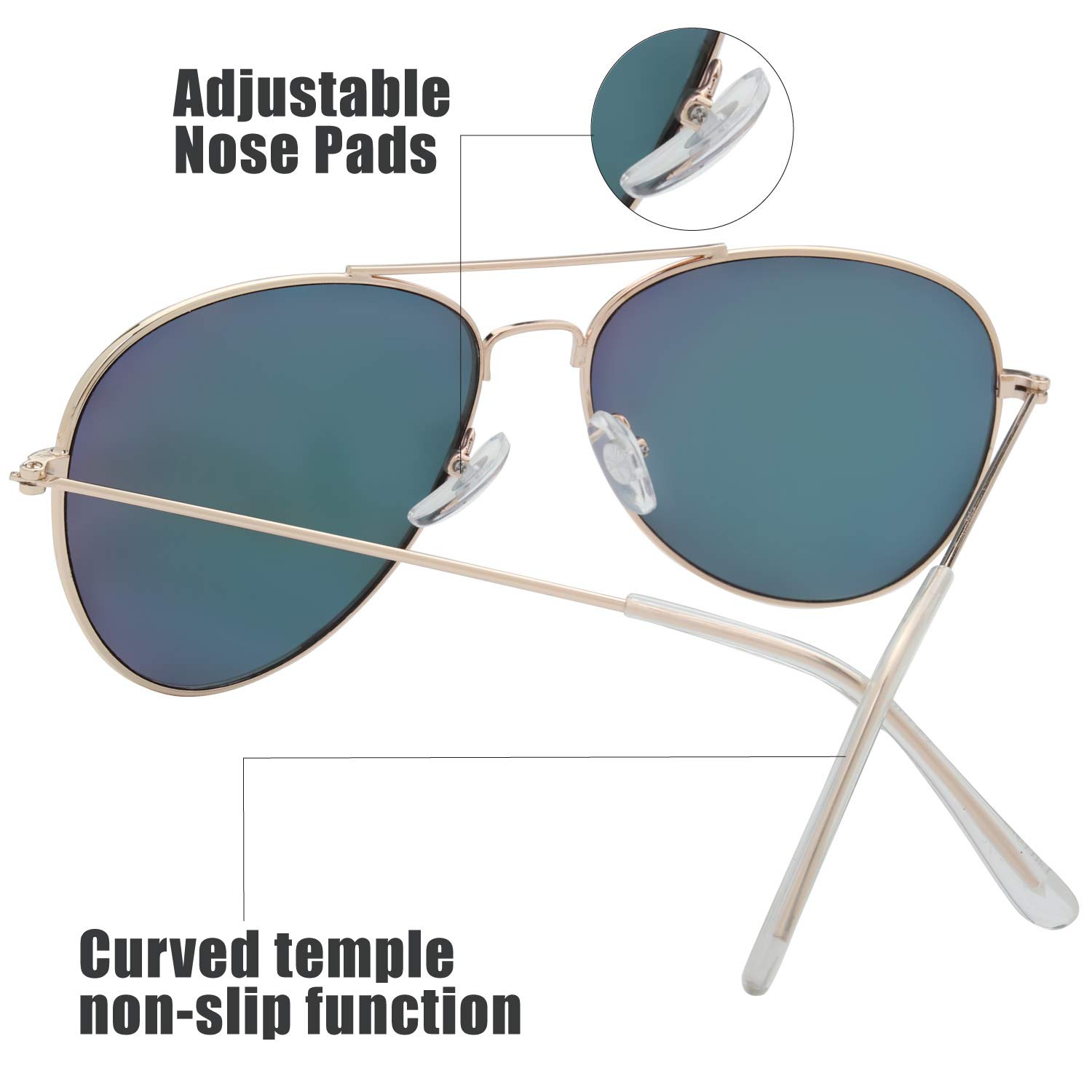 Classic - Gafas de sol de aviador con marco de metal grande y caja de regalo, Dorado, 60 mm 4